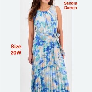 Sandra Darren Aqua and Beige Maxi Dress (pit to pit 24.5 inches)